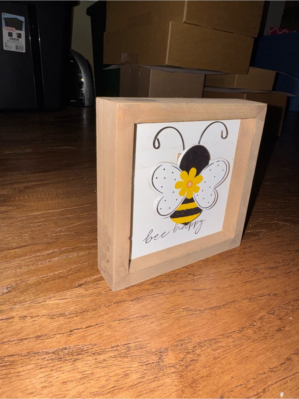 Bee Happy Wooden Frame Sign - Yellow & White